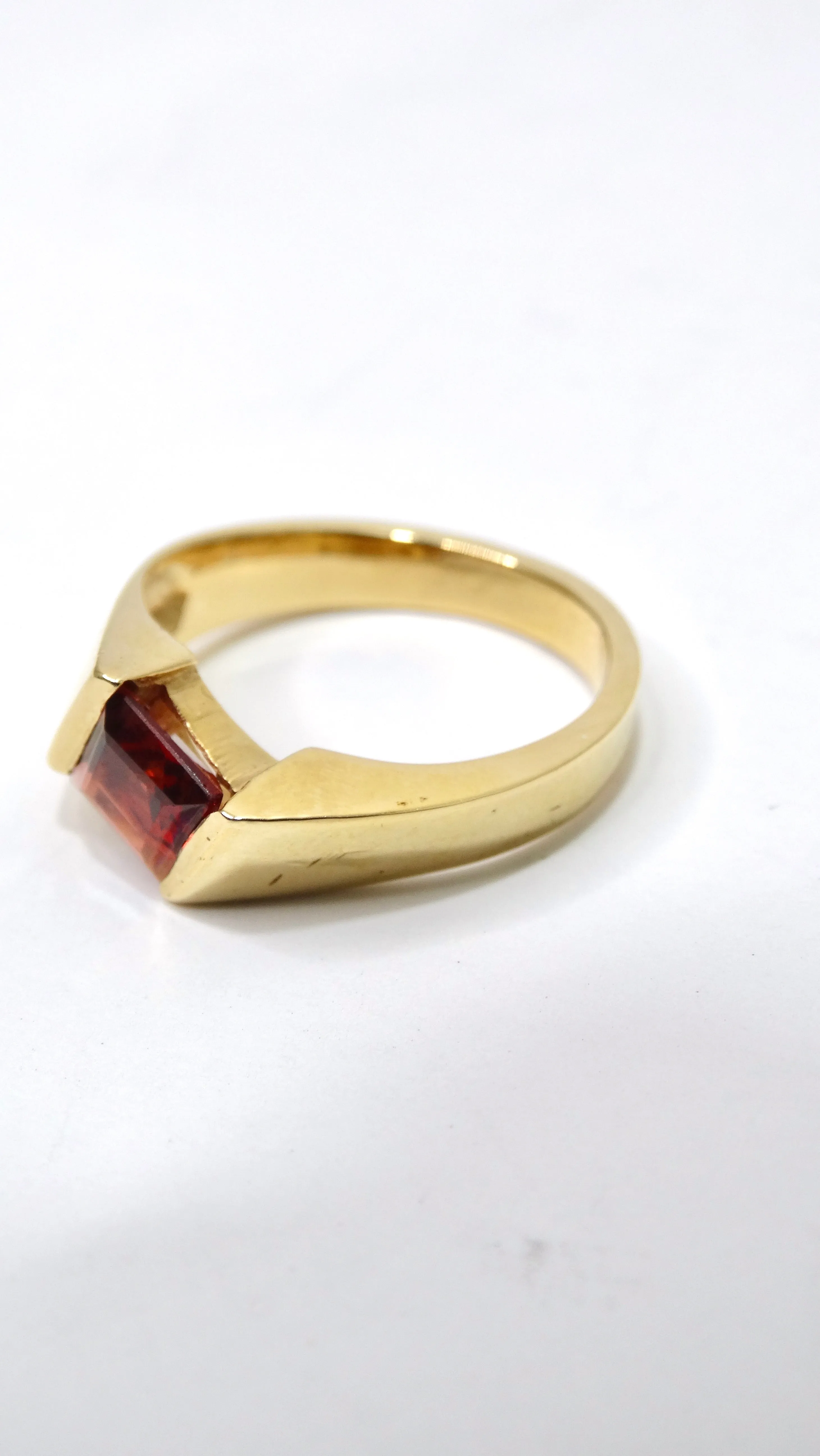 14k Gold and Garnet Geometric Ring
