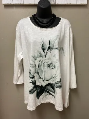 2 Graphic Prints - One Size Casual Top with 3/4 Sleeves