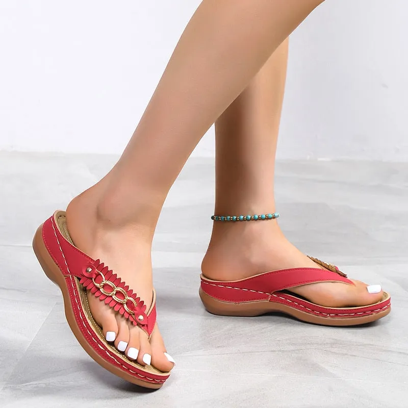 2022 New Summer Flower Women&#39;s Sandals Car Line Non-slip Beach Shoes Large Size Flip Flops Wedges Comfortable Sandals Women 43