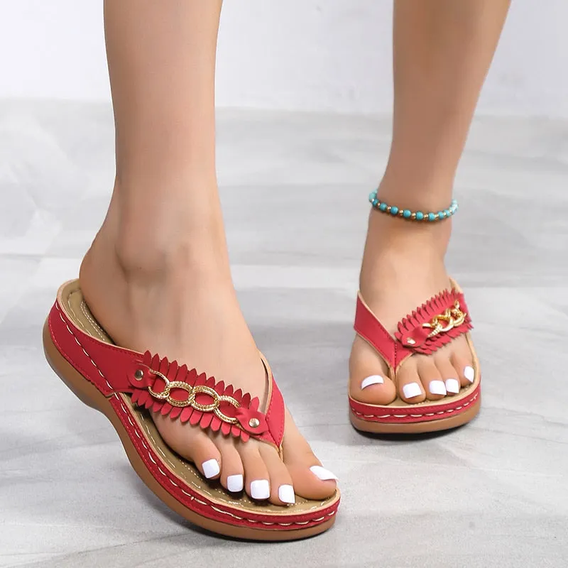 2022 New Summer Flower Women&#39;s Sandals Car Line Non-slip Beach Shoes Large Size Flip Flops Wedges Comfortable Sandals Women 43