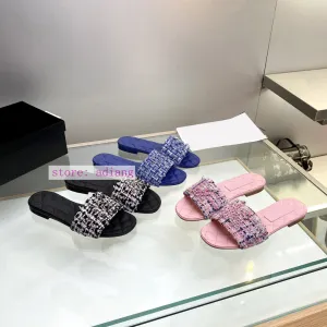 35-41 1cm flats tweed slippers vintage comfort shoes women 2023 high quality new