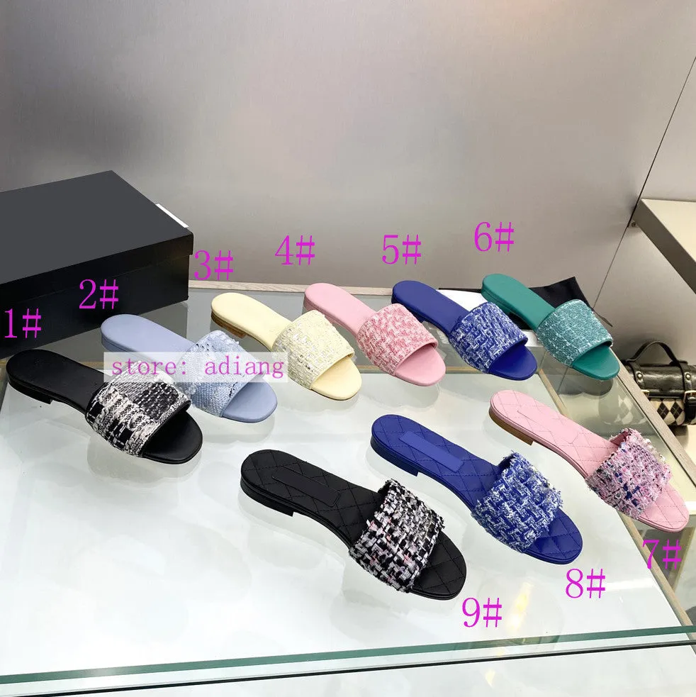35-41 1cm flats tweed slippers vintage comfort shoes women 2023 high quality new