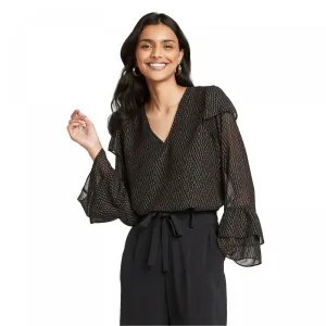 A New Day Women's Ruffle Long Sleeve V-Neck Blouse Top