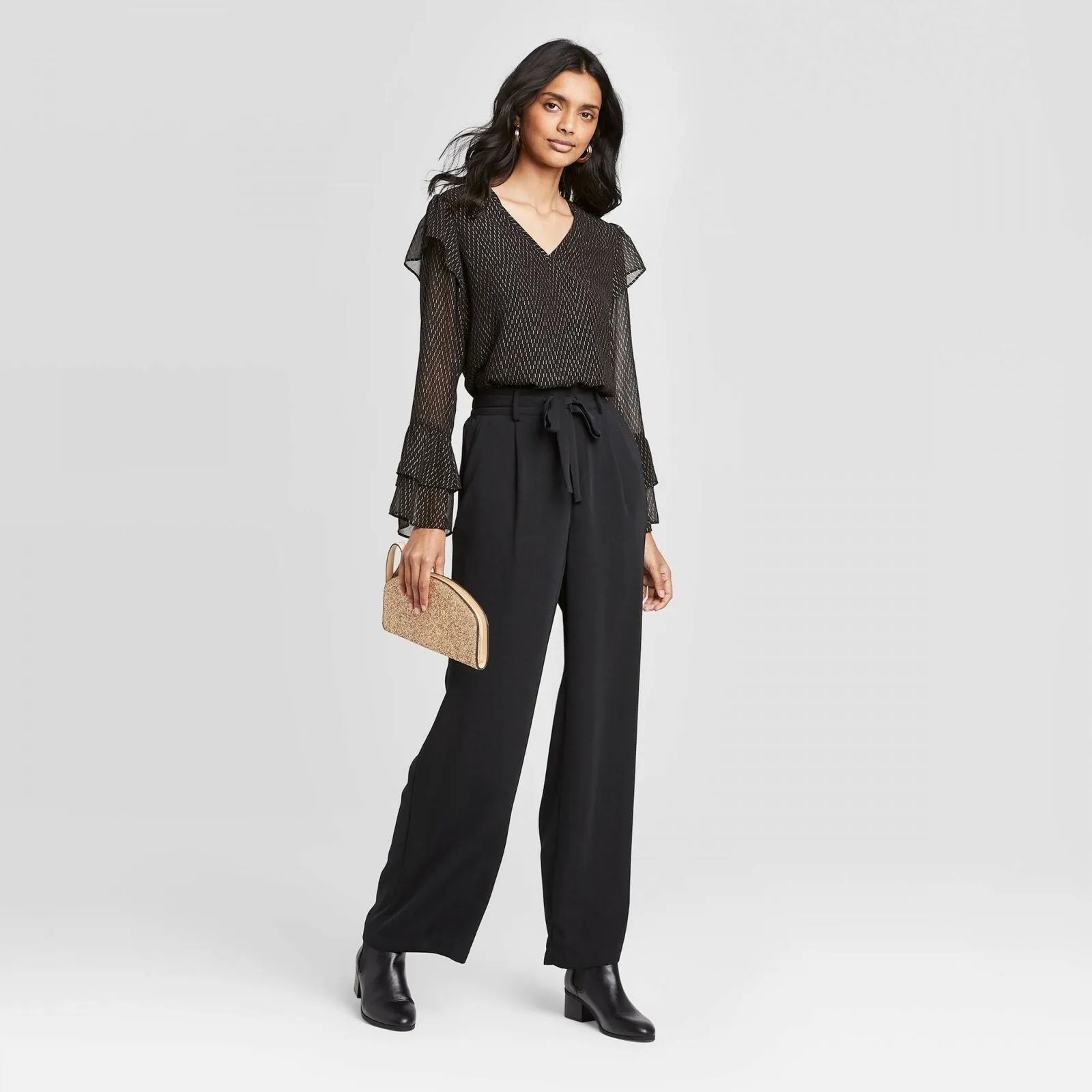 A New Day Women's Ruffle Long Sleeve V-Neck Blouse Top