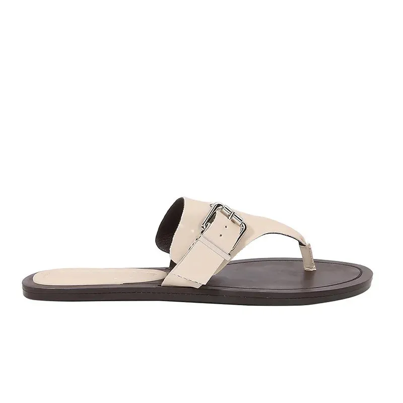 ADVBRIDGE  -  New 2025 Summer Designer Flip Flops Women Fashion Metal Buckle Soft Leather Flat Sandals Lightweight Comfortable Beach Slippers