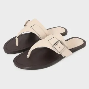 ADVBRIDGE  -  New 2025 Summer Designer Flip Flops Women Fashion Metal Buckle Soft Leather Flat Sandals Lightweight Comfortable Beach Slippers