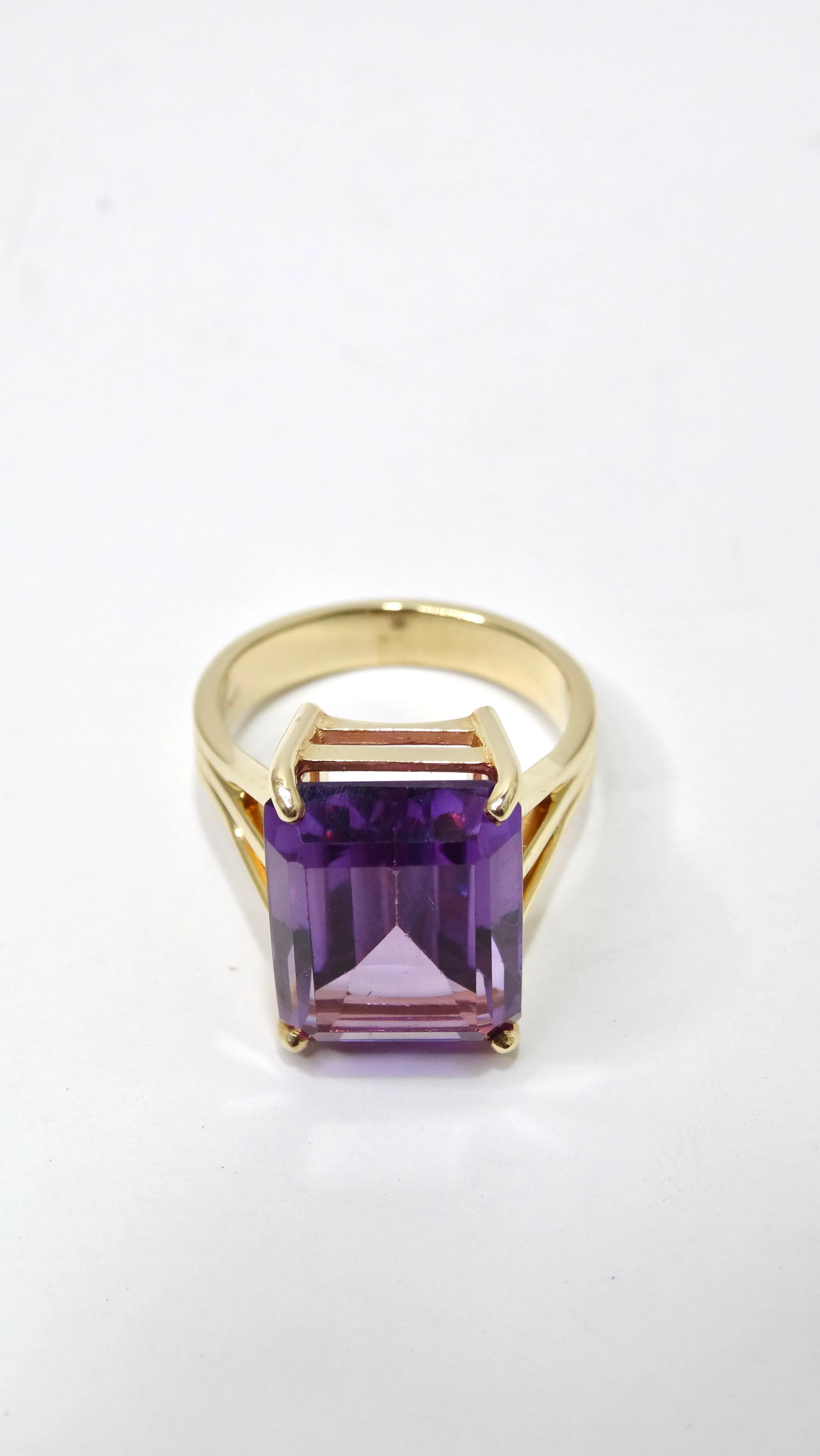 Amethyst Emerald Cut 14k Gold Solitaire Ring
