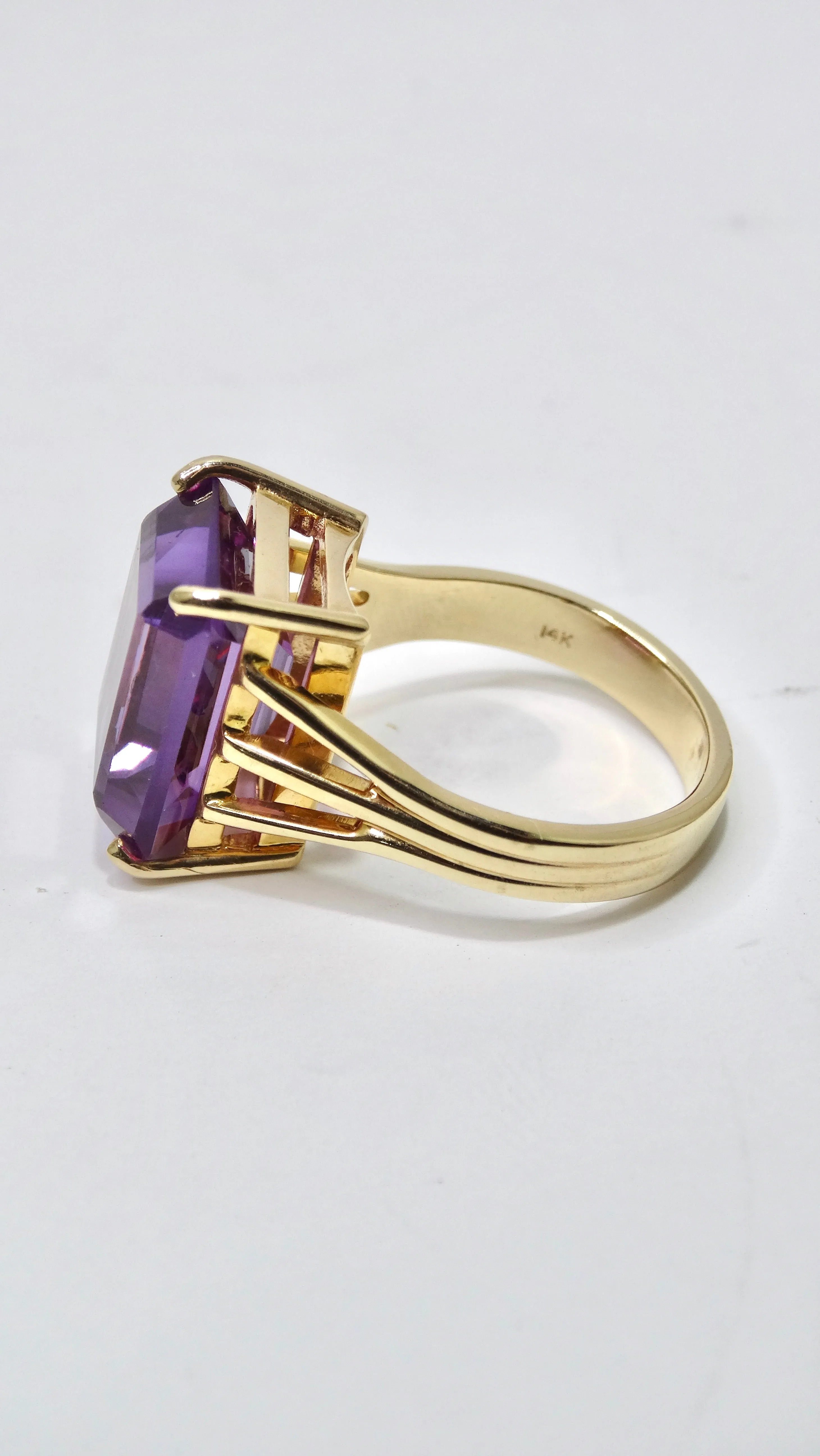 Amethyst Emerald Cut 14k Gold Solitaire Ring