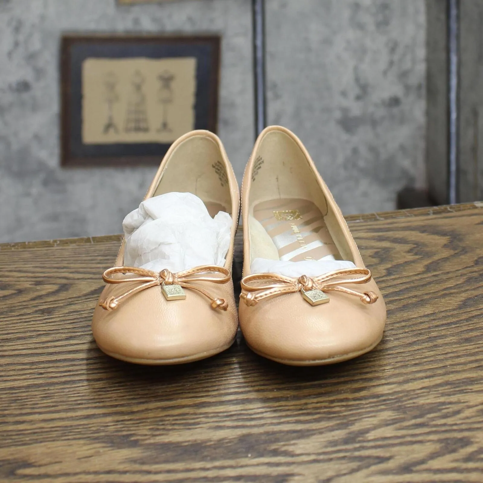Anne Klein Womens Vintage Bow Block Heel Flats 16741501c55c31 Peach Brown 6M