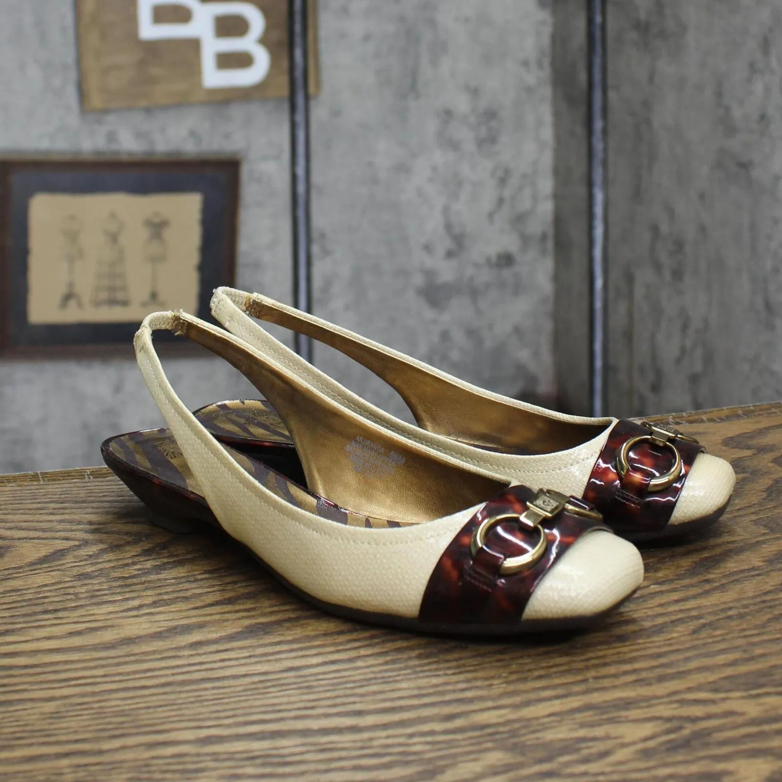 Anne Klein Womens Vintage Strap Back Small Heel Loafer Flats Brown Multi 6.5M