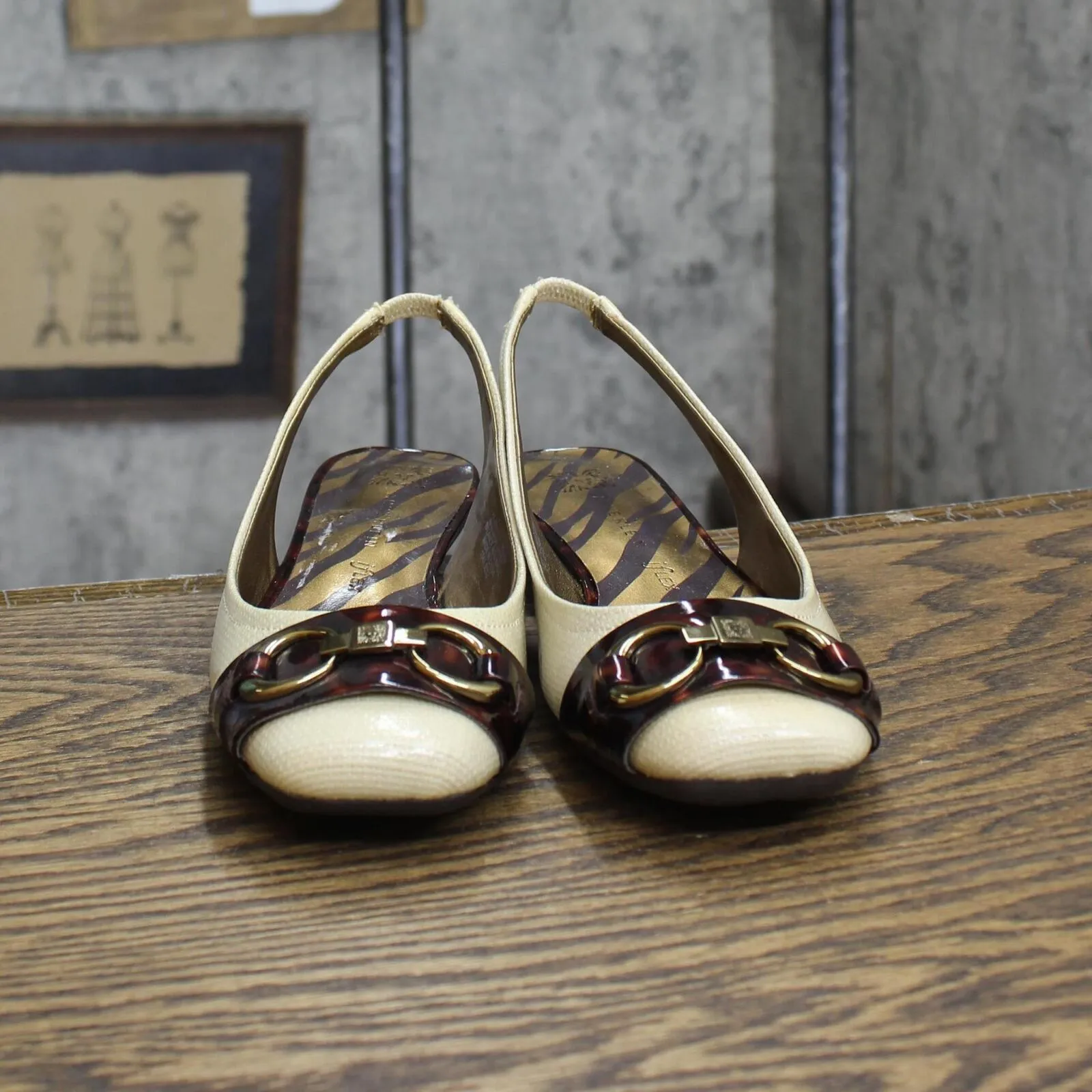 Anne Klein Womens Vintage Strap Back Small Heel Loafer Flats Brown Multi 6.5M