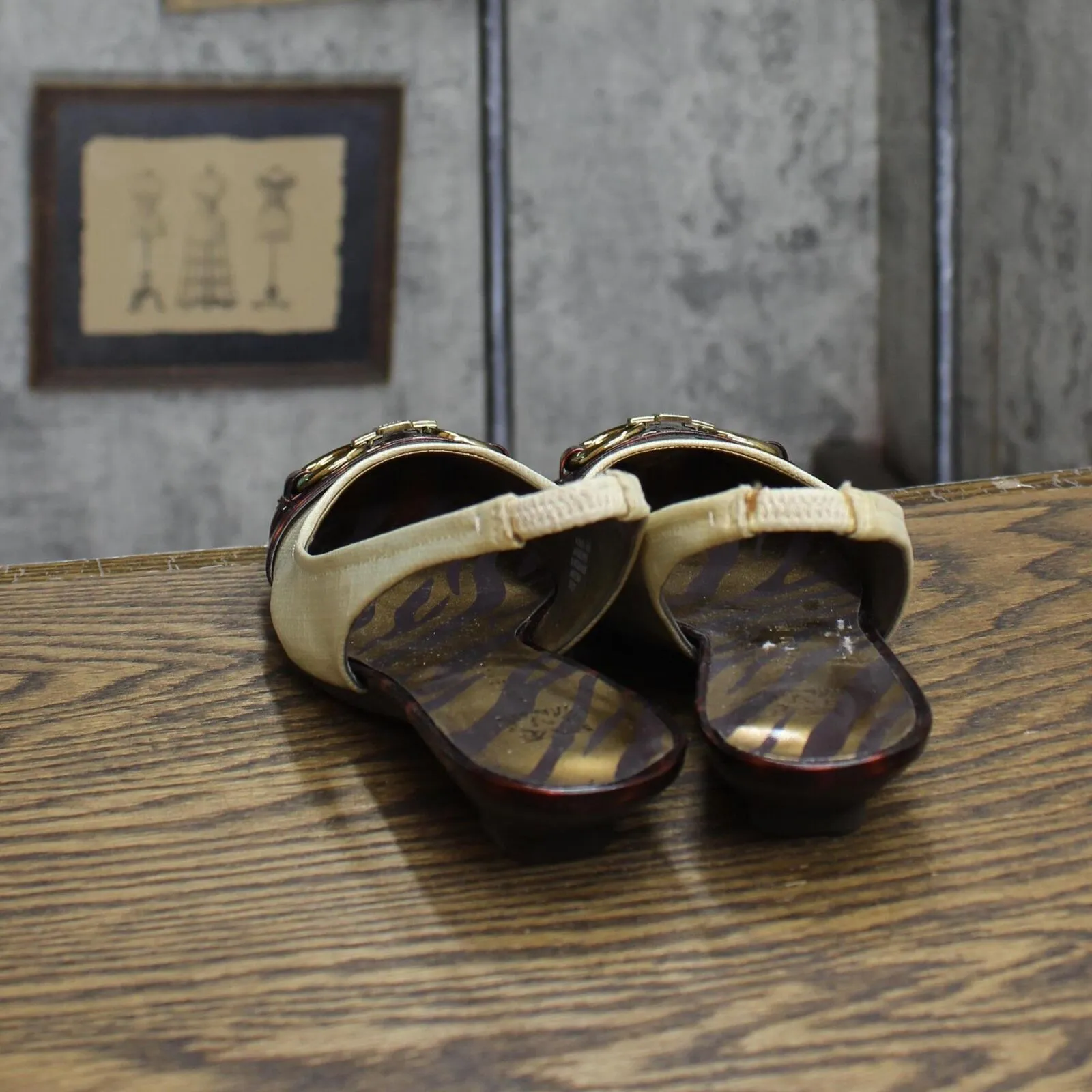 Anne Klein Womens Vintage Strap Back Small Heel Loafer Flats Brown Multi 6.5M