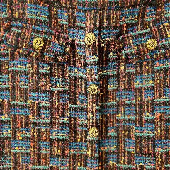 AQUA Tweed mini short  skirt  multicolor  women’s medium gold buttons