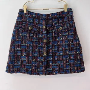 AQUA Tweed mini short  skirt  multicolor  women’s medium gold buttons