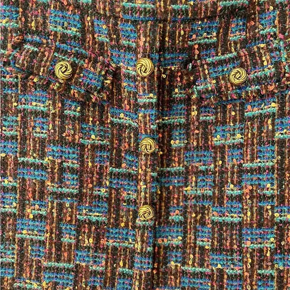 AQUA Tweed mini short  skirt  multicolor  women’s medium gold buttons