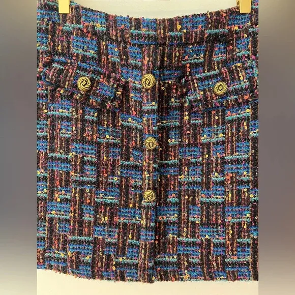 AQUA Tweed mini short  skirt  multicolor  women’s medium gold buttons