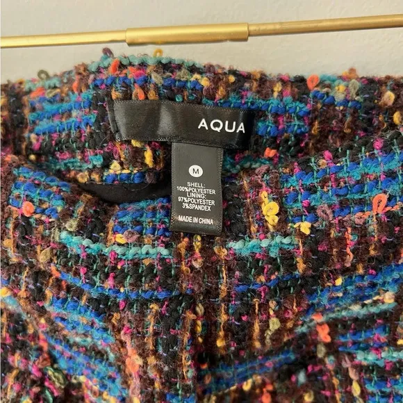 AQUA Tweed mini short  skirt  multicolor  women’s medium gold buttons