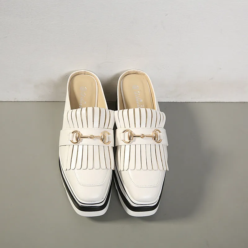 Baotou Half Slippers Female Summer Fashion Tassels Increased Shoes Wear No Heel Lazy Thick-bottomed Cakes Sandals and Slippers