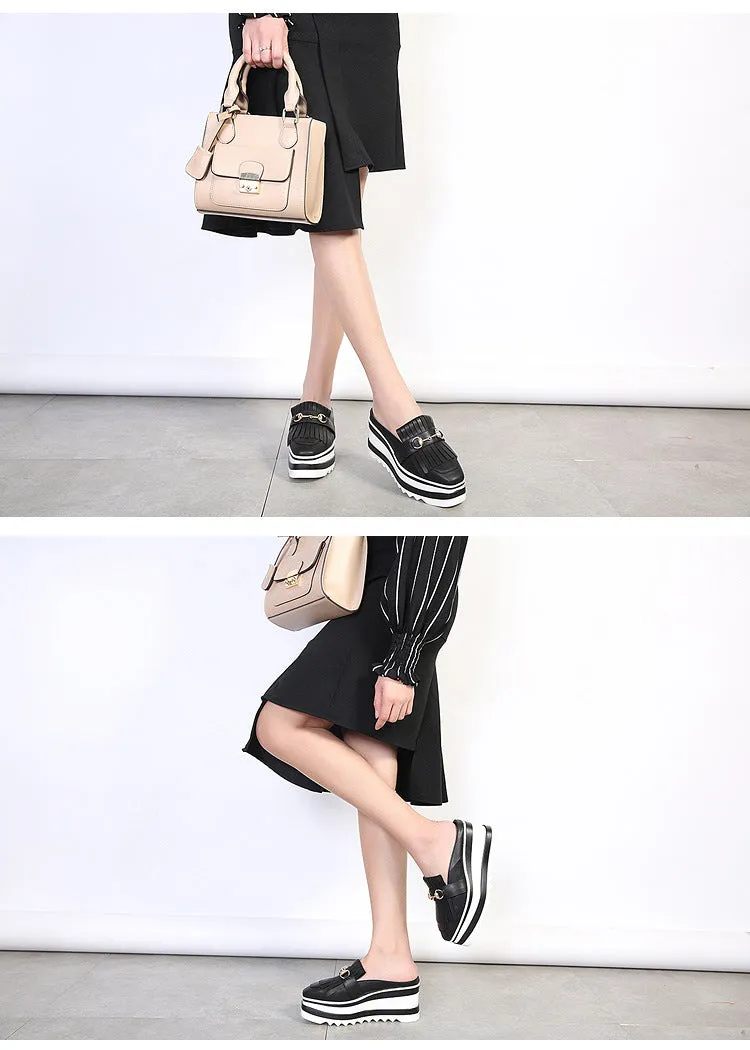 Baotou Half Slippers Female Summer Fashion Tassels Increased Shoes Wear No Heel Lazy Thick-bottomed Cakes Sandals and Slippers