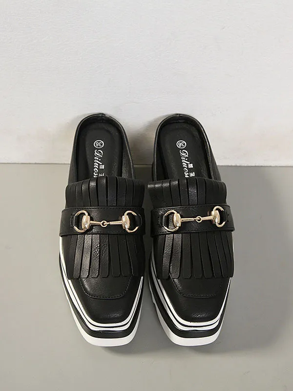 Baotou Half Slippers Female Summer Fashion Tassels Increased Shoes Wear No Heel Lazy Thick-bottomed Cakes Sandals and Slippers