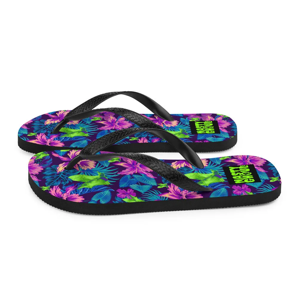 Bat Goth Hawaiian Print Flip-Flops / All Over Print