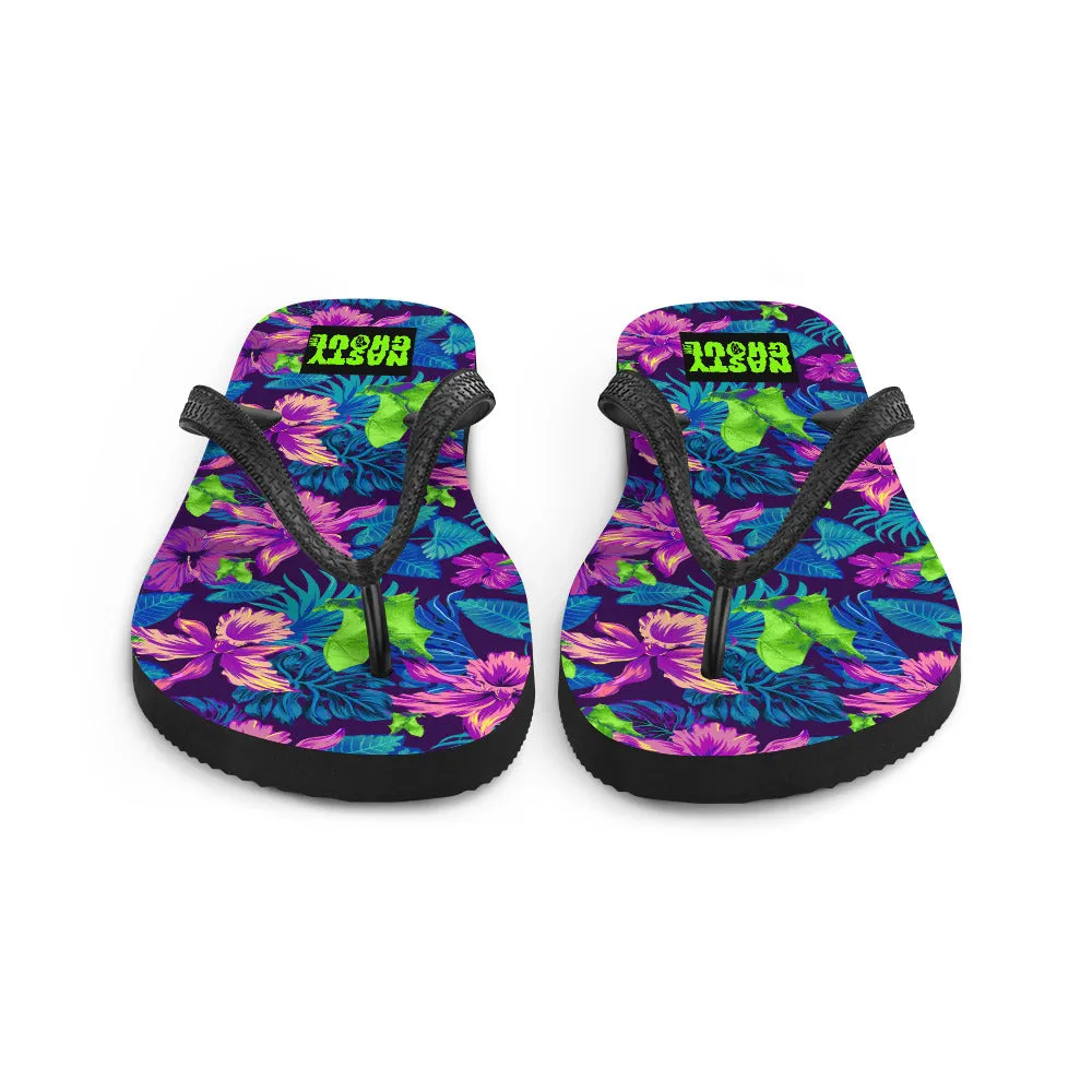 Bat Goth Hawaiian Print Flip-Flops / All Over Print