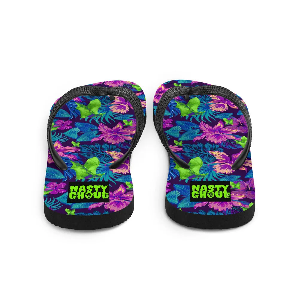 Bat Goth Hawaiian Print Flip-Flops / All Over Print