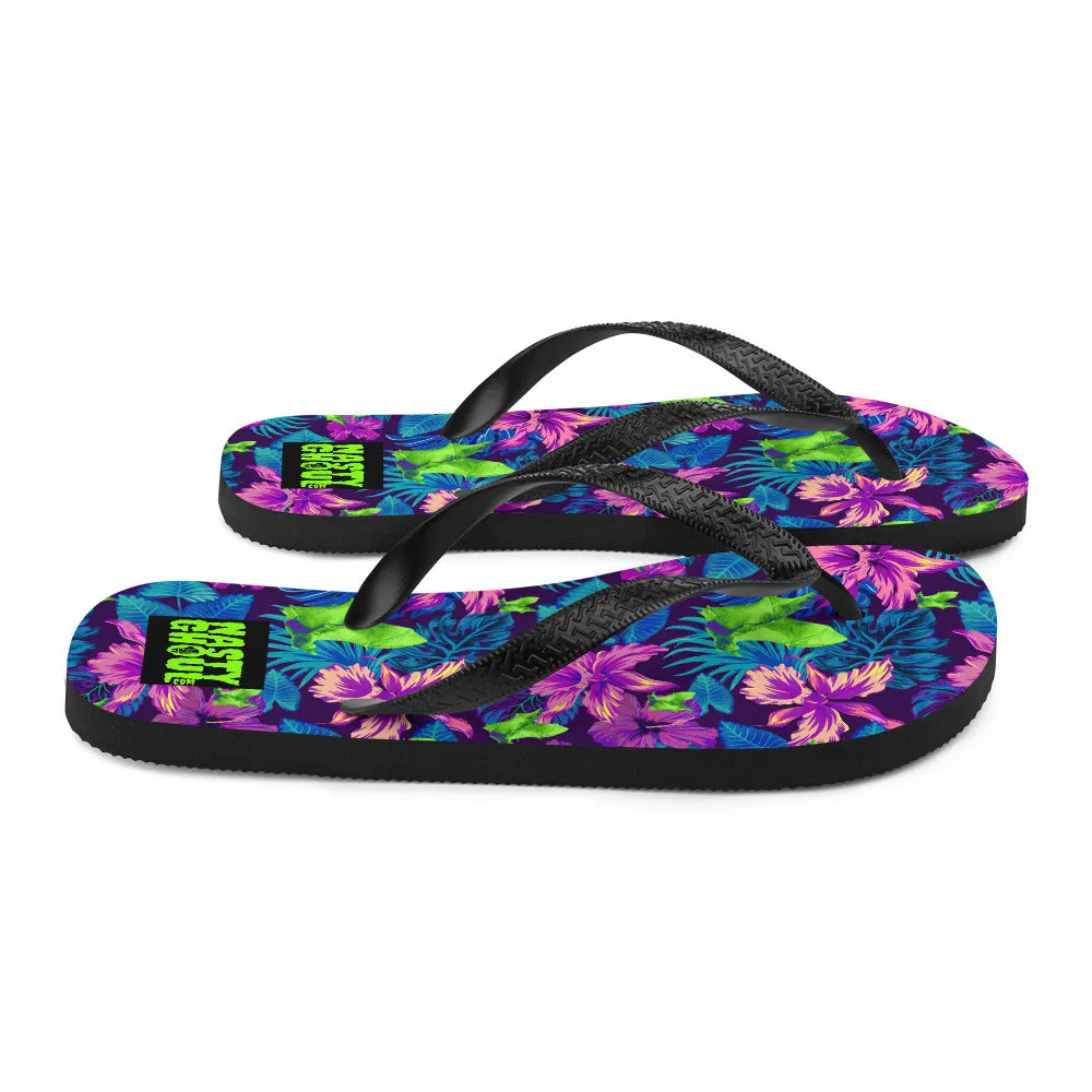 Bat Goth Hawaiian Print Flip-Flops / All Over Print