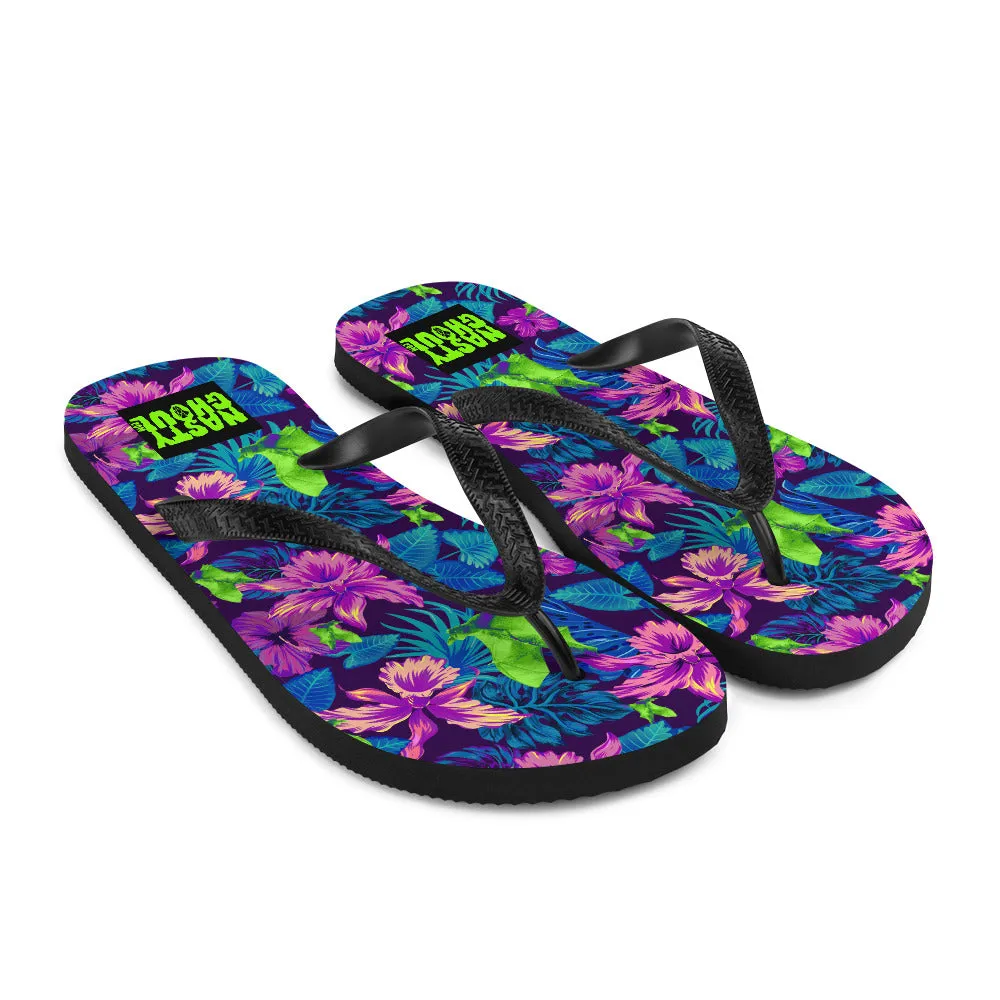 Bat Goth Hawaiian Print Flip-Flops / All Over Print