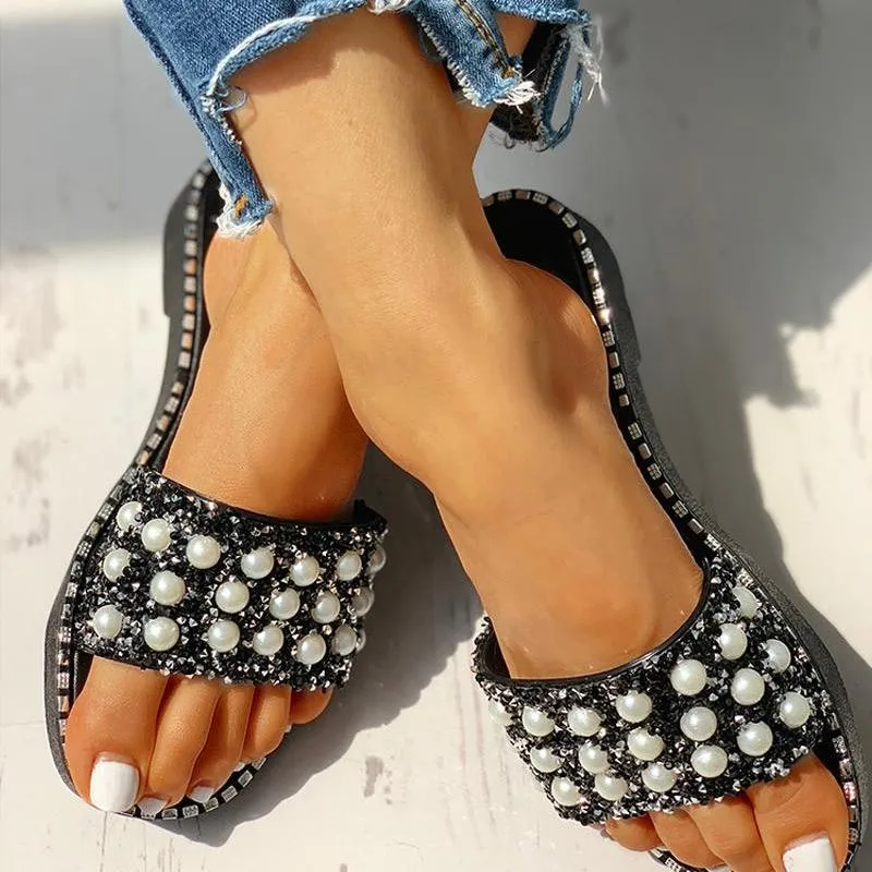 Bead Studded Detail Flat Sandals