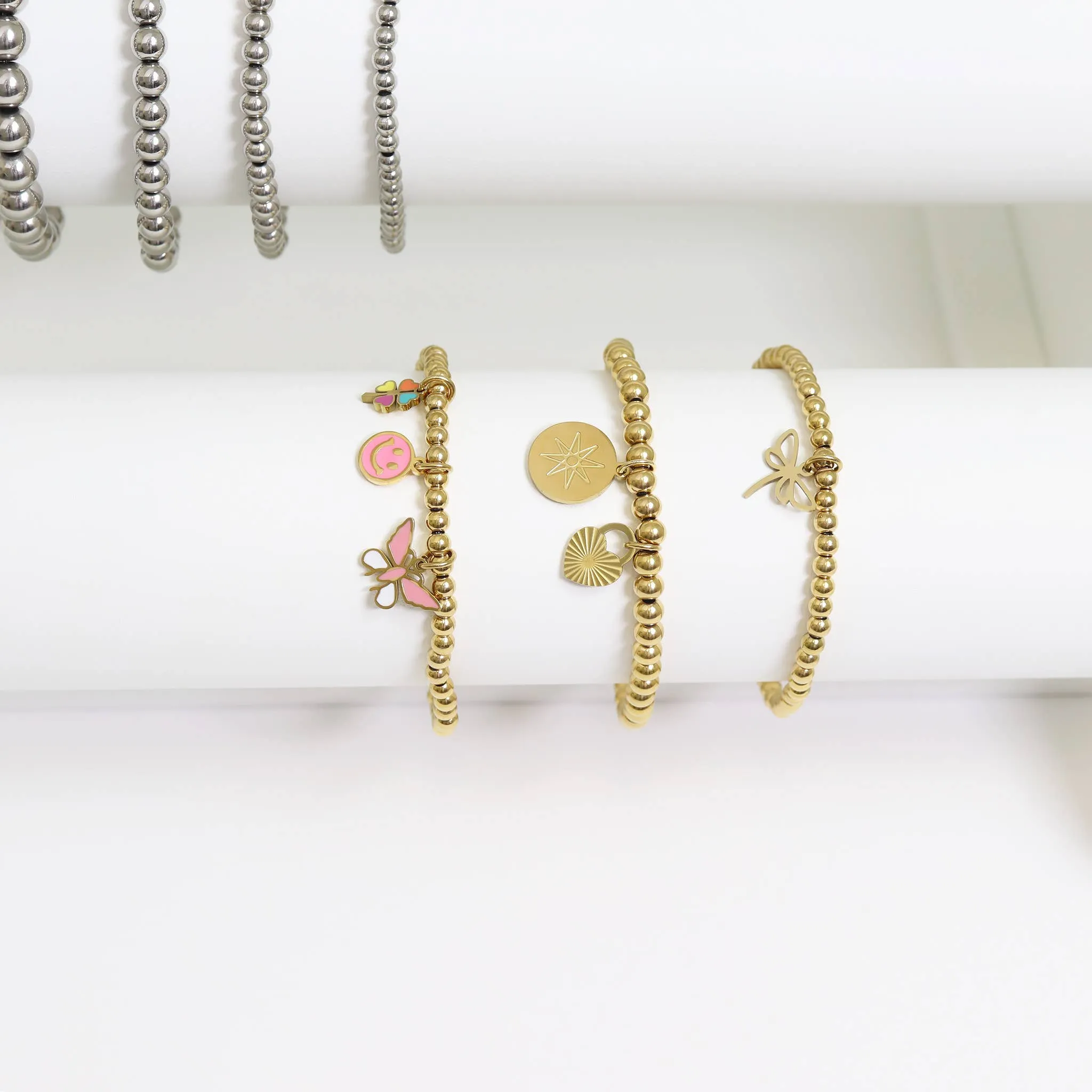 Bianca 18K Gold PVD Beaded Stretch Bracelet