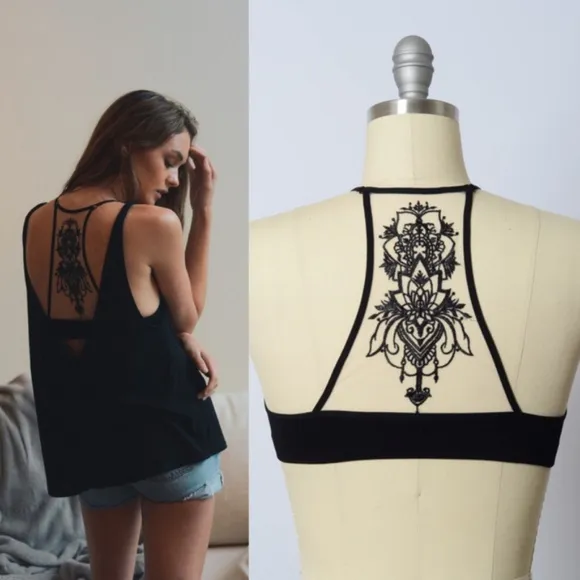 black boho mesh racerback bralette