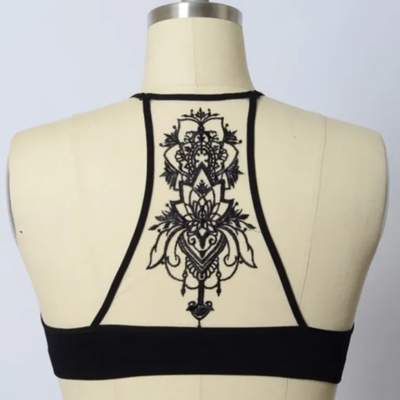 black boho mesh racerback bralette