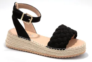 Black Stitched Espadrille Braided Sandals