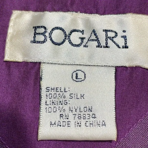 Bogari Purple Silk Bomber Style Jacket.  2 front pockets.  Elastic waist. Large.