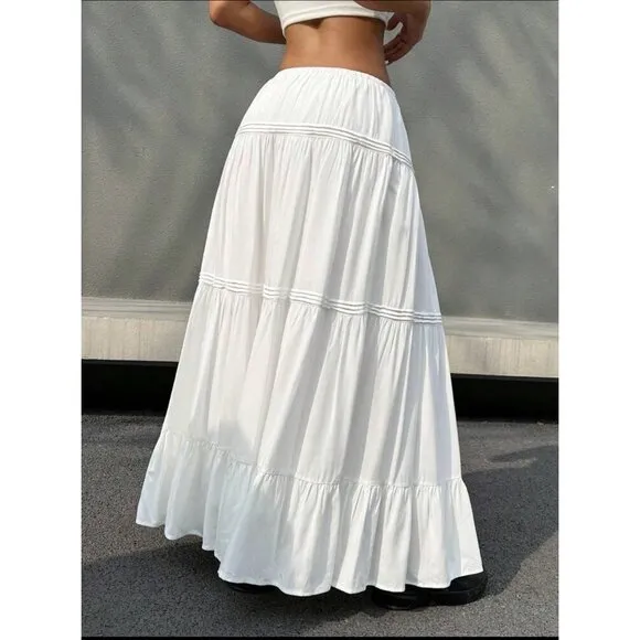 Boho maxi skirt tiered elastic waist black