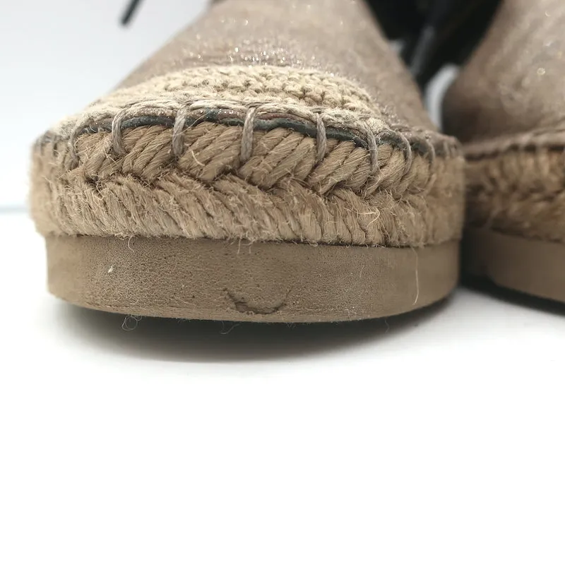Brunello Cucinelli Monili-Trimmed Ankle Tie Espadrilles Metallic Leather Size 40
