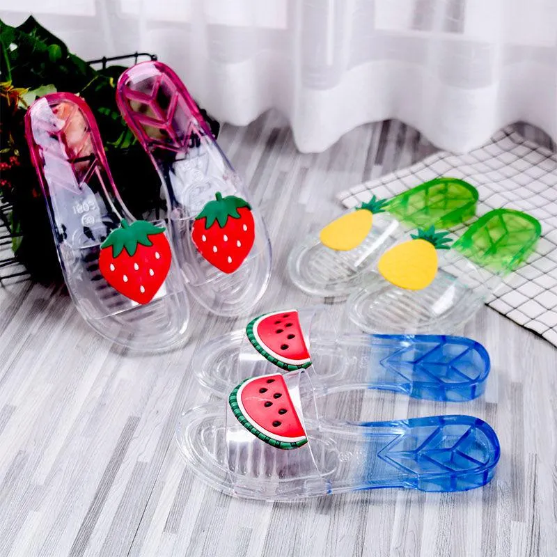Cartoon Jelly Slippers Female Summer Sandals Beach Shoes Cute Crystal Flat Bottom Slip