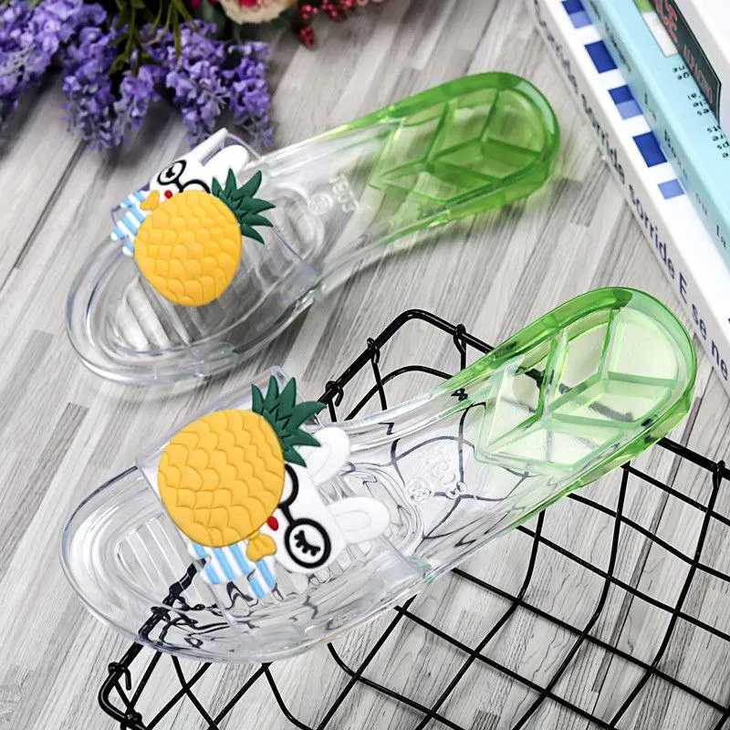 Cartoon Jelly Slippers Female Summer Sandals Beach Shoes Cute Crystal Flat Bottom Slip