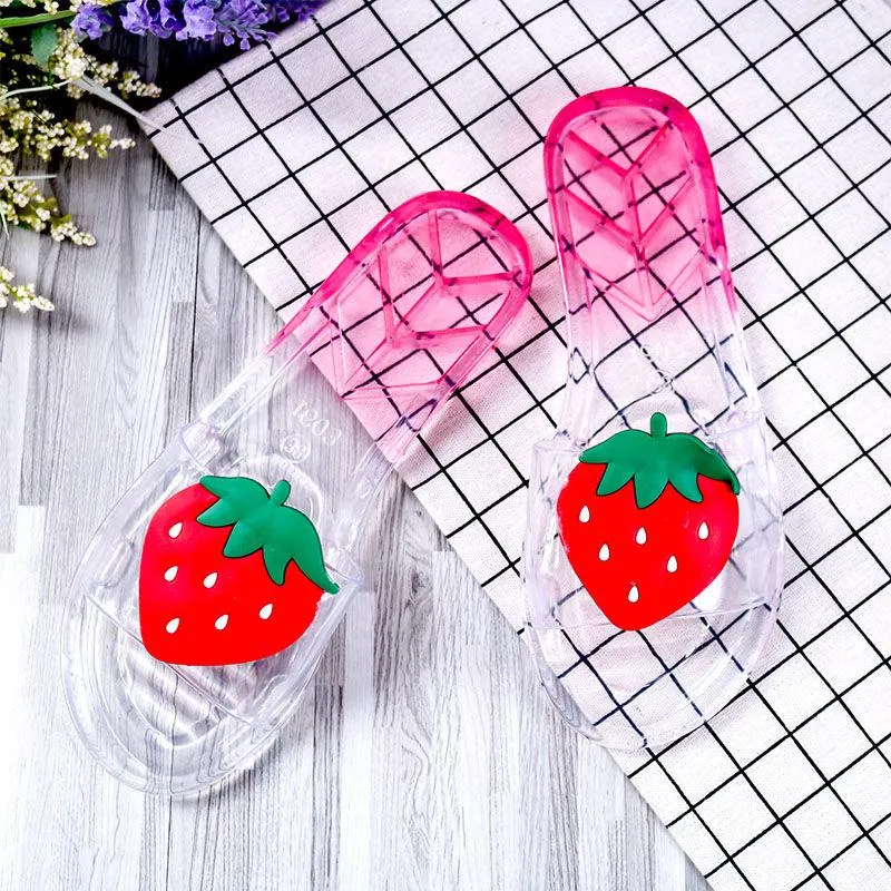 Cartoon Jelly Slippers Female Summer Sandals Beach Shoes Cute Crystal Flat Bottom Slip