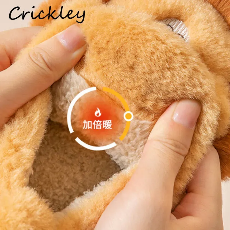 Cartoon Lion Children's Winter Shoes Cute 3D Animals Floor Slippers For Kids Flats Warm Plush Design Child Girls Boys Slippers