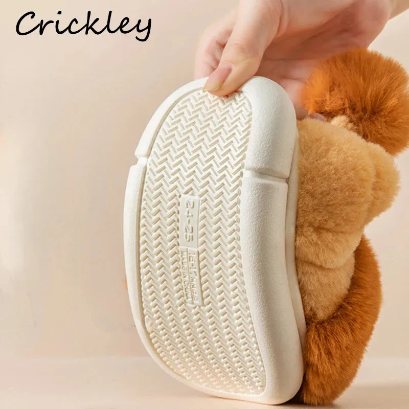 Cartoon Lion Children's Winter Shoes Cute 3D Animals Floor Slippers For Kids Flats Warm Plush Design Child Girls Boys Slippers
