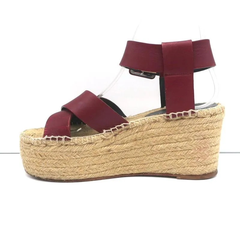Celine Crisscross Platform Espadrille Wedge Sandals Red Leather Size 36