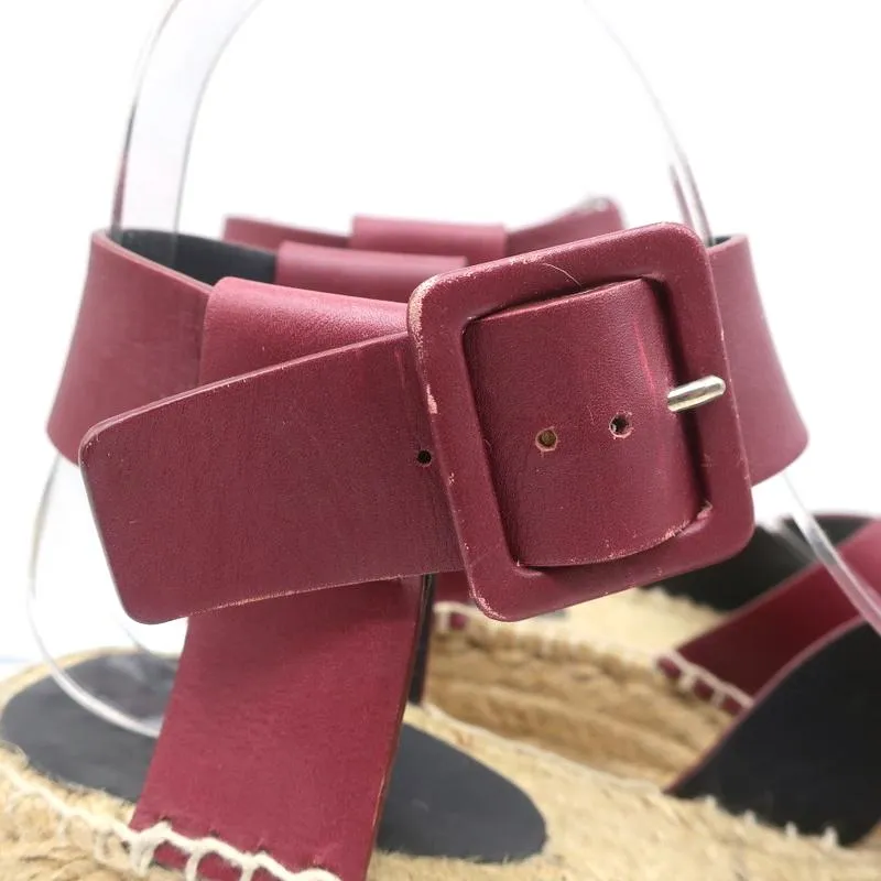 Celine Crisscross Platform Espadrille Wedge Sandals Red Leather Size 36