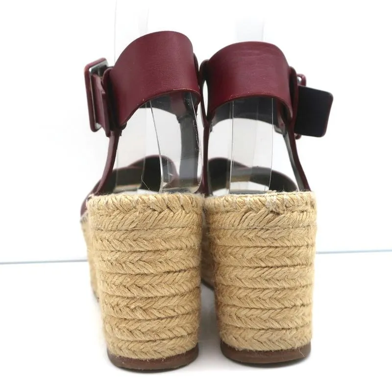 Celine Crisscross Platform Espadrille Wedge Sandals Red Leather Size 36