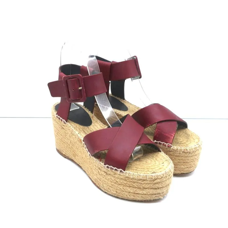 Celine Crisscross Platform Espadrille Wedge Sandals Red Leather Size 36