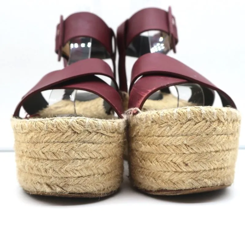 Celine Crisscross Platform Espadrille Wedge Sandals Red Leather Size 36