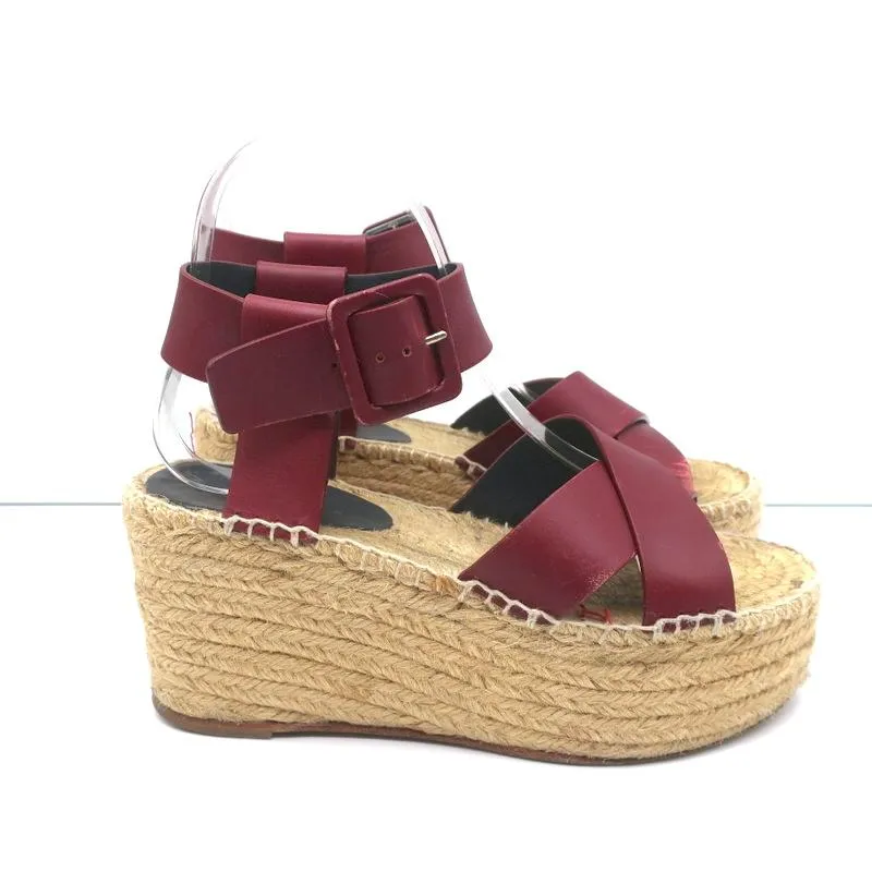 Celine Crisscross Platform Espadrille Wedge Sandals Red Leather Size 36