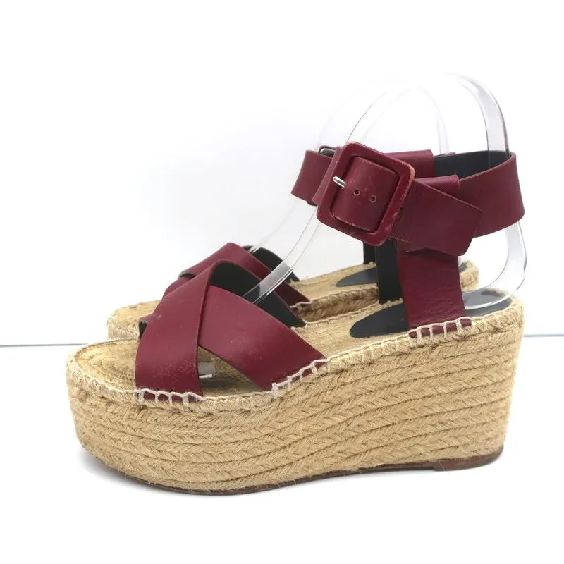 Celine Crisscross Platform Espadrille Wedge Sandals Red Leather Size 36
