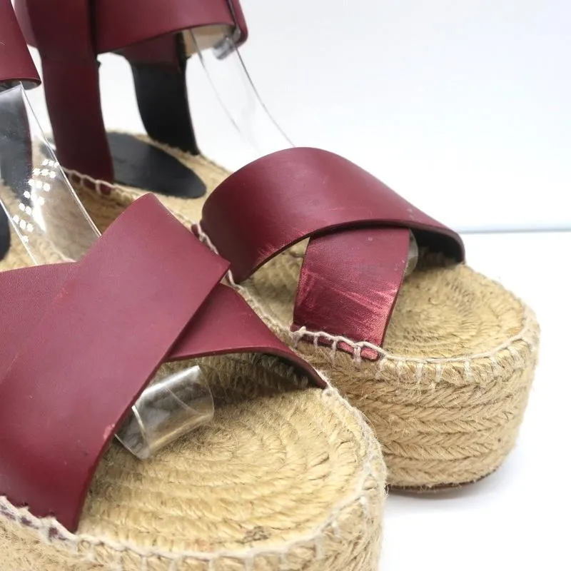 Celine Crisscross Platform Espadrille Wedge Sandals Red Leather Size 36